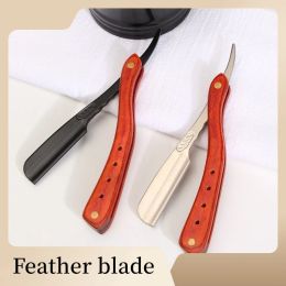 Razor Retro Folding Razor Men's Manual Zinc Alloy Shaver Feather Blade Wooden Handle Barber Shop Haircut Beard Shaving Tools Y0613