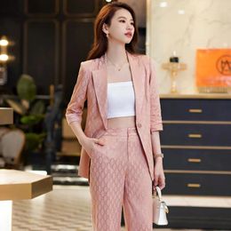 Women's Two Piece Pants 3/4 Sleeve Suit Spring And Summer Elegant Fried Street Beauty Business Formal Wear