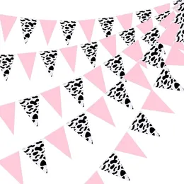 Party Decoration Black White Cow Pattern Pink Paper Triangle Pennant Banners Birthday Flag For Cowboy Baby Shower Animal Decorations