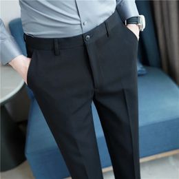 Men Waffle Formal Wear Wedding Dress Trousers Quality Male Boutique Suits Pants Slim British Style Business Casual Suit Pant 240305