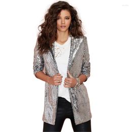 Women's Suits Silver Sequins For Commuting Loose Fitting Small Suit Jacket Women