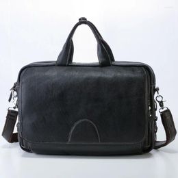 Briefcases Fashion Genuine Leather Men Briefcase 14"Laptop Business Bag Real Male Office Attache Case Portfolio Tote Handbag