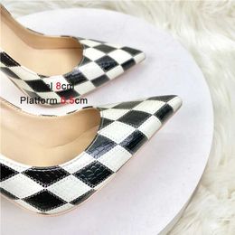 Dress Shoes Voesnees Everyday Casual Single Womens Rhombus Pattern Color Matching High Heels Office Fashion Design Girls Pumps 12CM58KJ H240321