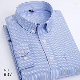 Men's Casual Shirts Cotton Striped Top Quality Fashion Slim Fit Long Sleeve Solid Oxford Business Shirt Plaid Male Clothes