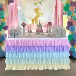 Rainbow Wedding Decoration Table Skirt Birthday Cake Party Chiffon Shimmer Organza For el Events Banquet Holiday Festival 240315