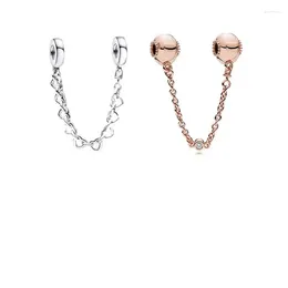 Loose Gemstones 925 Sterling Silver Linked Hearts Safety Chain Rose Gold Round Charm Original DIY Jewellery 2024 Collection Gift