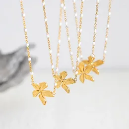 Pendant Necklaces ALLME 2024 Metallic Oil Drip Flower For Women Girl Gold Plated Stainless Steel Beads Strand Choker