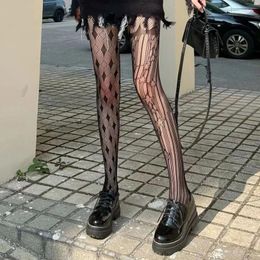 Women Socks Gothic Lolita Funny AB Design Personality Fishnet Tights Sexy Mesh Bottom Body Stockings Punk JK Girls Slim Legs Pantyhose