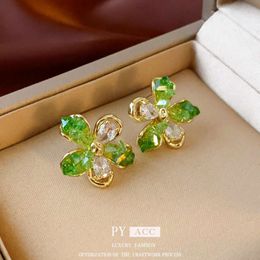 Sier Needle Crystal Flower Zircon Korean Ins Spring/summer Fresh Light High End Earrings