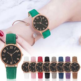 Wristwatches Vintage Nubuck Leather Strap Band Watch For Women Pointer Simple Number Dial Ladies Watches Fashion Quartz Analogue Clock 2024