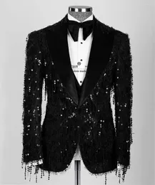 Men's Suits Glitter Sequin Groom Wedding Tuxedos Peaked Lapel Men 3 Pieces Sets Dinner Party Male Prom Blazers Slim Fit Coustome Homme