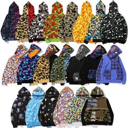 Men Designer Hoodie Zip Up Shark Jackets Women Long Sleeves Hooded Bapes Casual Hoody Loose Camouflage Sweatshirts Streetwear Coats Tech Fleece Cardigan Tops M-3XL