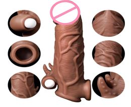 Vibrating Penis Sleeve Extensions Cock Ring Vibrator Enlargement Hollow Strap On Dildo Strapon Harness Silicone Sex Toys For Man M2633840