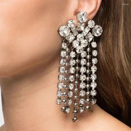 Backs Earrings XSBODY Fashion Crystal Tassel Clip No Piercing For Women 2024 Bride Wedding Jewellery Geometry Ear Gift
