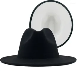 Berets Black White Patchwork Women Unisex Panama Wool Felt Fedora Hats Ladies Wide Brim Party Trilby Cowboy Hat Fashion Jazz Cap