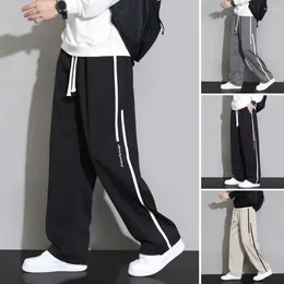 Men's Pants Wide Leg Drawstring Men Sweatpants Elastic Waist Straight Solid Colour Full Length Sports Jogging Long Casual Trousers