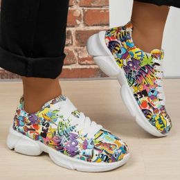 Casual Shoes PU Mid Heel Sneakers 2024 High Quality Lace-up For Women Mixed Colours Autumn Women's Vulcanize Zapatos Deportivos