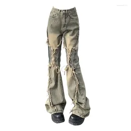 Women's Jeans Korean Version Women American Vintage Lace Up Cargo Pants High Waist Straight Trousers Harajuku Fashion Y2k Streetwear