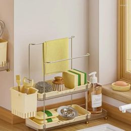 Hooks Kitchen Hanger Rods Adhesive Wall Mounted Cleaning Brush Sponge Soap Practical Holder Organizer Storage Rack Drainer Tray