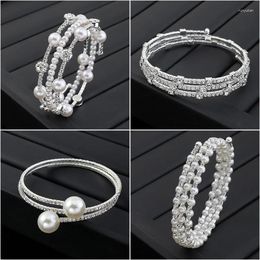 Bangle Luxury Crystal Rhinestone Stretch Bracelets For Women Pearl Elastic Wristband Bangles Wedding Bridal Jewelry Gifts