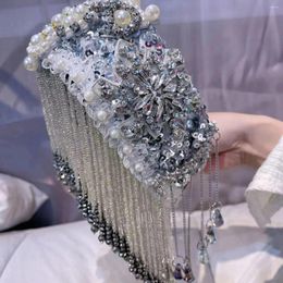 Bangle 2024 Exaggerated Pearl Sequin Crystal Long Fringe White Ethnic Romantic Hair Band Accessory