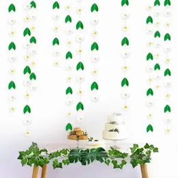 Party Decoration White Green Spring Easter Birthday Felt Daisy Garland Flowers Banner Leaves Craft Fake Hanging Decorations