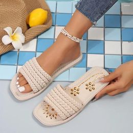 Slippers Women Flower Weave Beach Walking Shoes Summer Sandals 2024 Fashion Casual Flip Flops Brand Female Zapatillas Slides