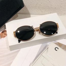 French women triumph CEL brand oval frame sunglasses 943423540194 men metal leg green lens designer sunglasses retro small round frame sexy little woman and box