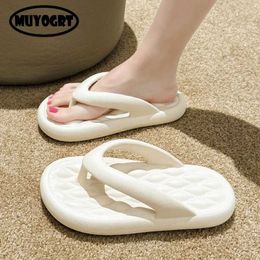 Slippers New Soft Sole Platform Flip Flops Women Eva Non-Slip Home Outdoor Summer Beach Sandals Thick Bottom Bathroom Slides H240325