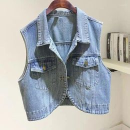 Women's Vests Retro Light Blue Denim Vest Spring And Autumn Fashion Loose Sleeveless Tank Top Short Coat Women