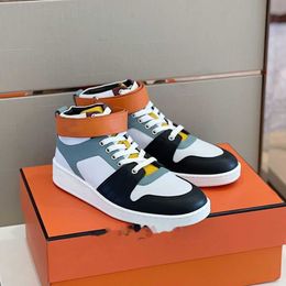 High-top Freestyle Sneaker Shoes Men Orange Rubber Sole Goatskin Leather Skateboard Walking Wholesale Comfort Sporty Eu38-46