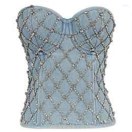 Women's Tanks Sexy Punk Rhinestone Tank Top Women Short Corset Stage Party Shaper Ladies Crop Tops Blusas Camis Bras Shirt Woman Clothes