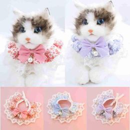 Dog Apparel Pet Scarf Accessories Cat Necklace Neck Strap Collar Neckerchief Lace Mesh Bowknot Puppy String Bib