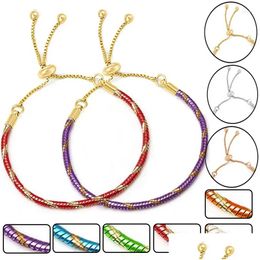 Charm Bracelets 2Pcs/Lot Gold Colour Adjustable Size Chain Fit Diy Beads Bracelet Bangle Couple Bijoux For Women Men Jewellery Gift Dro Dhjso
