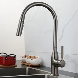 Kitchen Faucets Gun Grey Pull-out Sink Faucet Double Water Washbasin Tap 360° Rotation Pull Out Spring