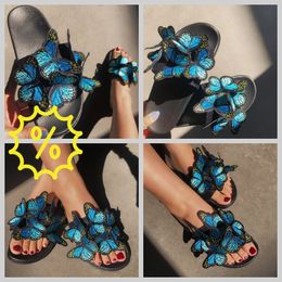 Women Summer Craft Embroidered Three Dimensional Butterfly Slippers GAI sandals fashion heel 2024 embroid Retro Thick Heels easy matching Extremely Slim cute