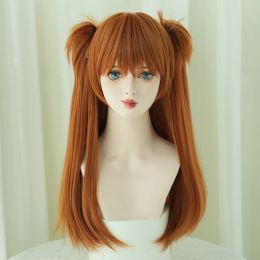 Wigs 7JHH WIGS Anime Cosplay Wigs Long Straight Orange Wig with Bangs Costume Synthetic Wig with Clip on Double Ponytails Party Hair