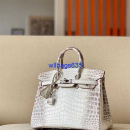 Tote Bags Himalaya Crocodile Handbag Genuine Handmade Wax Thread Sewn Himalayan Bk25cm Custom Platinum Bag Genuine Leather Handle Womens Ba have logo HBLUVD