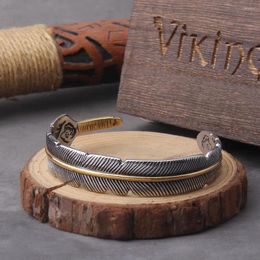 Charm Bracelets Personality Vintage Feather Silver Colour Open For Men Adjustable Bangle Jewellery Wrist Gift With Wooden Box