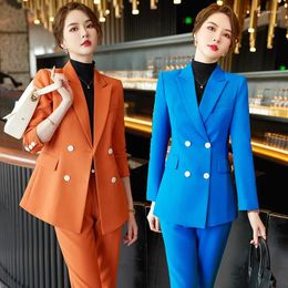 Women's Two Piece Pants Autumn And Winter Long Sleeve Double Breasted Professional Tailored Suit Formal Leggings Interview Sales