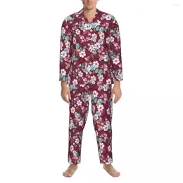 Men's Sleepwear Pyjamas Man Ditsy Floral Sleep Nightwear Awesome Flowers Two Piece Casual Pyjama Sets Long Sleeve Lovely Oversize Home Suit