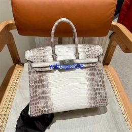 Tote Bags Himalaya Crocodile Handbag Genuine Handmade Custom Platinum Bag 25cm Imported Nile Crocodile Skin Himalayan White Leather Handba have logo HBJ3V4