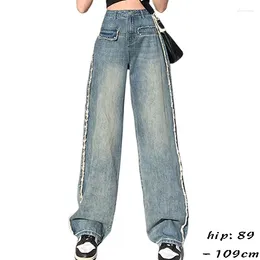 Women's Jeans High Quality Long For Women Wide Leg Tassel Washing Cotton Denim Casual Young Ladies Vintage Trousers - Blue