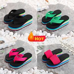 2024 NEW Fashions Hot-selling Women's Summer Heel Multi-colored Sandal Quality Fashion Slippers Printed waterproof platform slippers Beach Slippers GAI