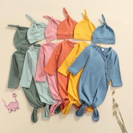 Blankets Unisex Baby Sleep Sack Set Solid Color Long Sleeve V-neck Sleeping Bag Pointed Hat For Spring Fall