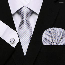 Bow Ties High-class Tie Set Gold Blue Novel Design Men's Silk Wedding Handkerchief Cufflinks Brooch Diamond Buckle Gift