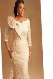 Asoebi Styles Mermaid Prom Formal Dresses 2022 Plus Size African Nigerial Long Sleeve 3D Floral Lace Occasion Evening Gown5223688