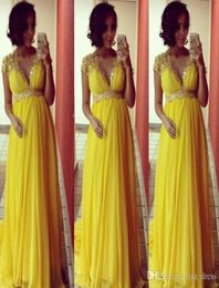 Long Bridesmaid Dresses Elegant Evening Dresses for Pregnant Women Cap Sleeve lace chiffon Yellow Prom occasion Dresses 7133882