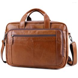 Briefcases Large Capacity Business Handbag For Men 17 Inch Genuine Leather Office Computer Bag Cowhide Retro Briefcase Crossbody