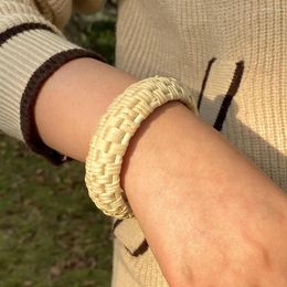Bangle Lifefontier White Bamboo Rattan Knit Bracelets For Women Bohemia Handmade Wrap Wrist Bangles Beach Jewelry Gifts